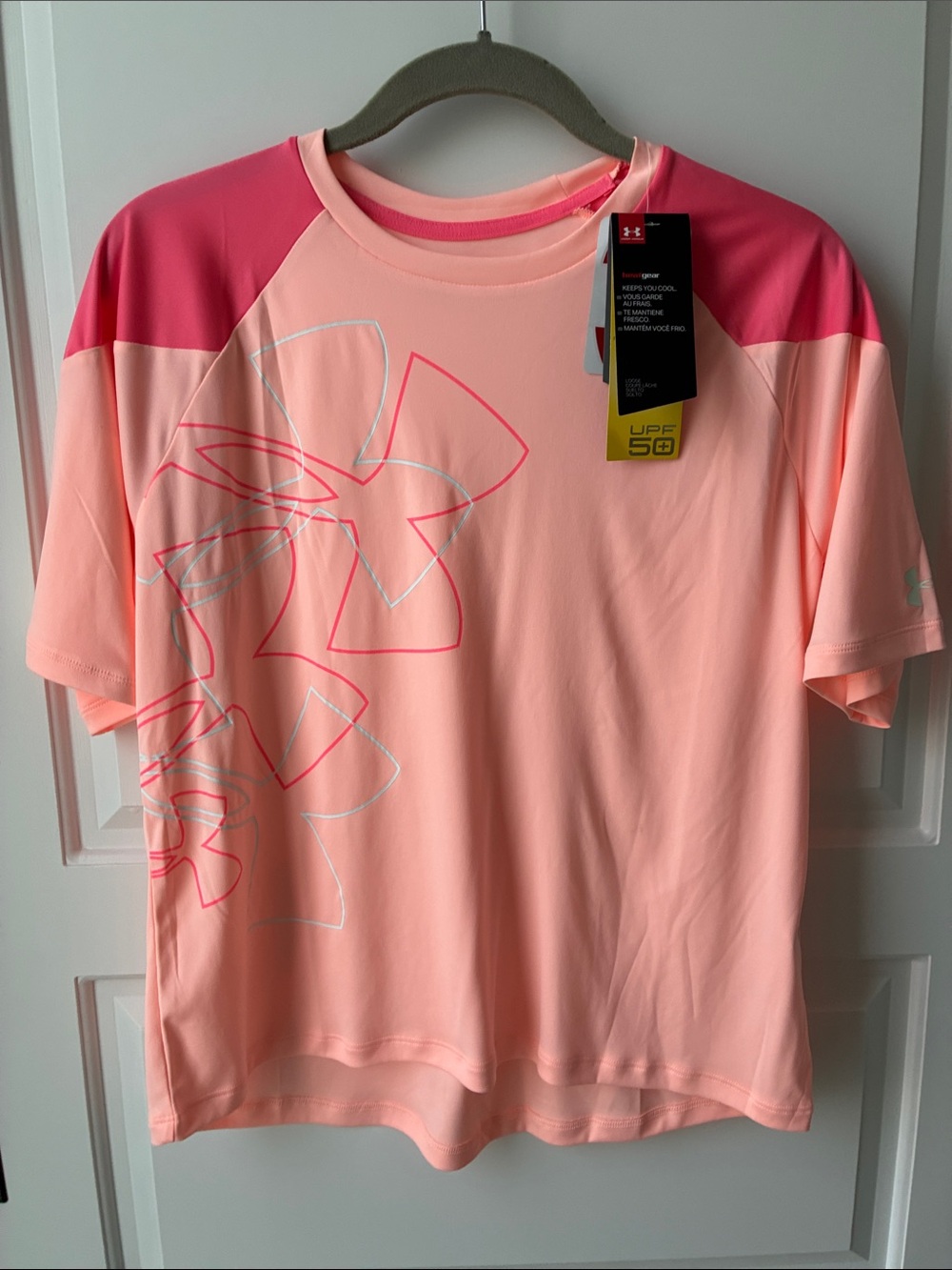 Under Armour Girls Coral Pink Athletic Heat Gear Tee- YXL